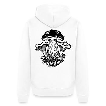 Wildpilze – Vintage-Holzschnittstich - Unisex Premium Bio Zip Hoodie - Weiß - Hinten - Thijin (182cm)