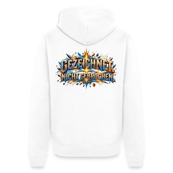 Gezeichnet. Nicht gebrochen. – Stärke trotz Narben - Unisex Premium Bio Zip Hoodie - Weiß - Hinten - Thijin (182cm)