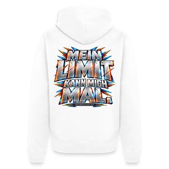 Mein Limit kann mich mal! – Fitness & Krafttrainin - Unisex Premium Bio Zip Hoodie - Weiß - Hinten - Thijin (182cm)