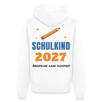 Schulkind 2027 – Einschulung Abenteuer kann kommen - Unisex Premium Bio Zip Hoodie - Weiß - Hinten - Thijin (182cm)
