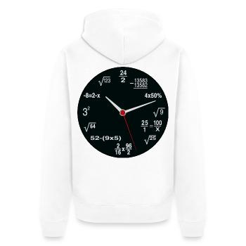 Mathe-Nerd – Die etwas andere Uhr - Unisex Premium Bio Zip Hoodie - Weiß - Hinten - Thijin (182cm)