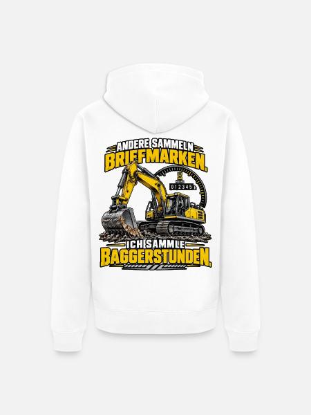 Baggerstunden – Lustiger Spruch für Baggerfahrer - Unisex Premium Bio Zip Hoodie - Weiß