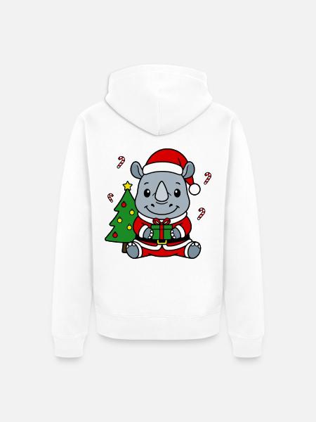 Niedlicher Weihnachts-Weihnachts-Weihnachtsbaum mit Nashorn-Weihnachtsgeschenk - Unisex Premium Bio Zip Hoodie - Weiß