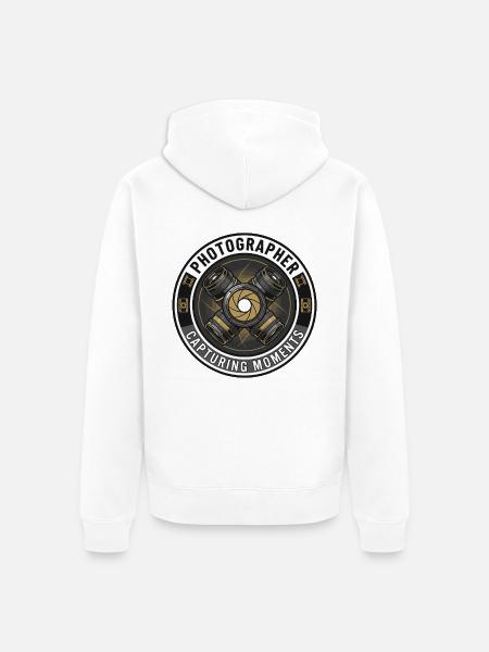 Fotografen-Kamera-Blenden-Objektiv-Abzeichen-Geschenk - Unisex Premium Bio Zip Hoodie - Weiß