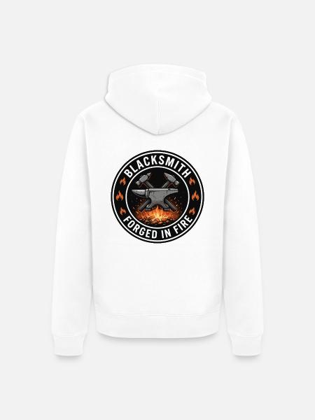 Schmied in Feuer gefälschtes Amboss-Abzeichen-Geschenk - Unisex Premium Bio Zip Hoodie - Weiß