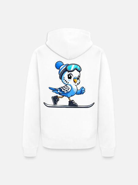 Wellensittich Skifahrer im Cartoon Stil - Unisex Premium Bio Zip Hoodie - Weiß
