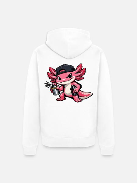 Axolotl beim Graffiti-Sprühen – Sprayer Style - Unisex Premium Bio Zip Hoodie - Weiß