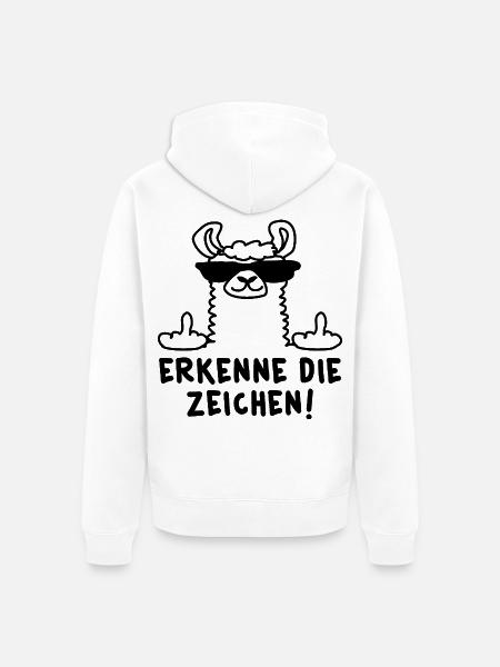 Erkenne die Zeichen Lama - Unisex Premium Bio Zip Hoodie - Weiß