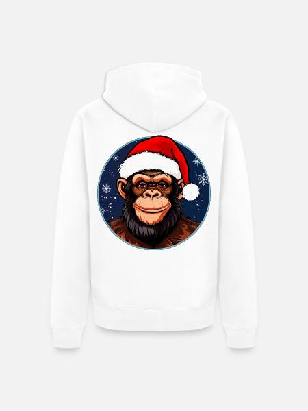 Affen Weihnachten / X-Mas Schimpanse - Unisex Premium Bio Zip Hoodie - Weiß