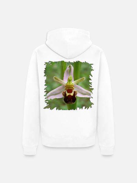 Bienenragwurz Blüte im Schwarzrand - Unisex Premium Bio Zip Hoodie - Weiß