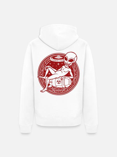 Cosmos Vigil: Entspanntes kosmisches Skelett - Unisex Premium Bio Zip Hoodie - Weiß