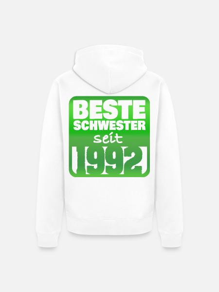 Schwester 1992 - Unisex Premium Bio Zip Hoodie - Weiß