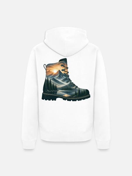 Berge bei Sonnenaufgang am See - Unisex Premium Bio Zip Hoodie - Weiß