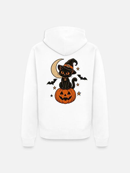 Magische Halloween Katze & Kürbis - Unisex Premium Bio Zip Hoodie - Weiß