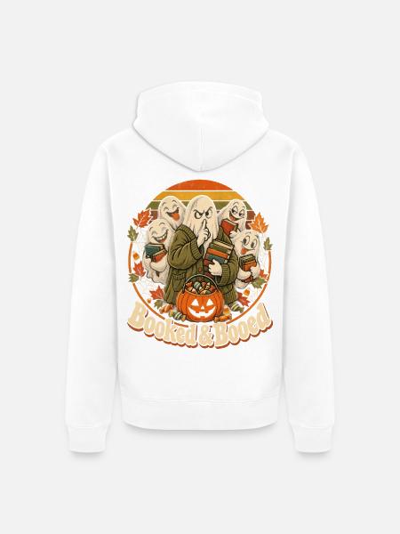 Halloween Geist Booked & Booed Leser - Unisex Premium Bio Zip Hoodie - Weiß