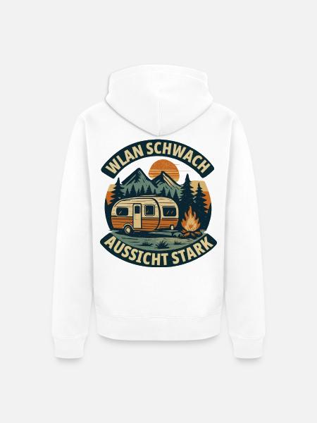 WLAN Schwach – Aussicht Stark Camping - Unisex Premium Bio Zip Hoodie - Weiß