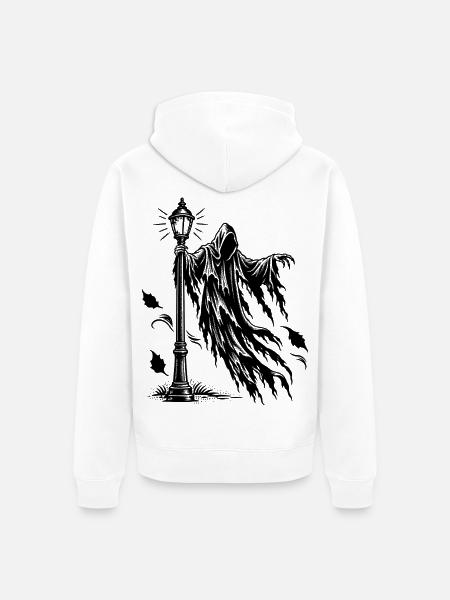 Grim Reaper Street Lamp Tattoo Flash - Unisex Premium Bio Zip Hoodie - Weiß