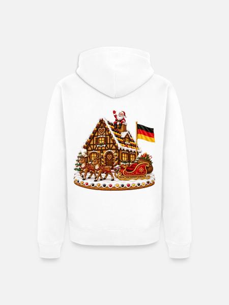 Weihnachtshaus mit Schlitten und Flagge - Unisex Premium Bio Zip Hoodie - Weiß