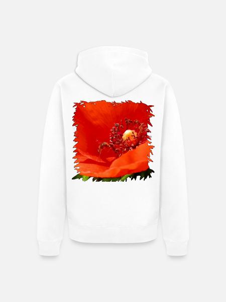 Roter Mohn mit getarnter Schwebfliege - Unisex Premium Bio Zip Hoodie - Weiß