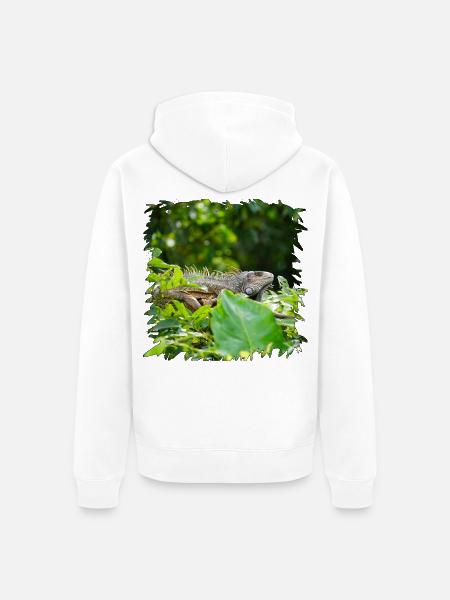 Dschungel-Leguan im Blätterdach - Unisex Premium Bio Zip Hoodie - Weiß