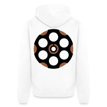 Revolver Trommel Grafik - Unisex Premium Bio Zip Hoodie - Weiß - Hinten - Thijin (182cm)