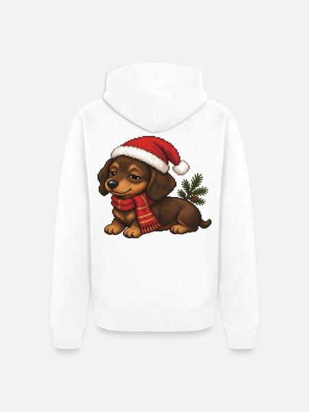 Dackel Weihnachtshut Weihnachts-Pixelkunst - Unisex Premium Bio Zip Hoodie - Weiß