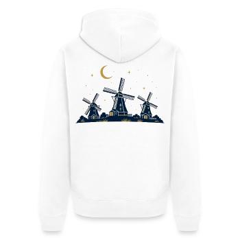 Nachtwindmühlen unter Sternen und Mond - Unisex Premium Bio Zip Hoodie - Weiß - Hinten - Thijin (182cm)