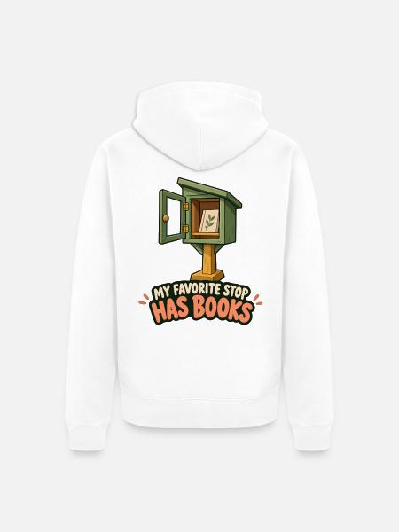 Mein Lieblingshalt hat Bücher - Unisex Premium Bio Zip Hoodie - Weiß