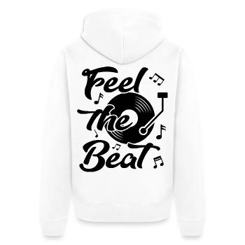 Feel the Beat Music Sprüche Platte Vinyl DJ Dance - Unisex Premium Bio Zip Hoodie - Weiß - Hinten - Thijin (182cm)