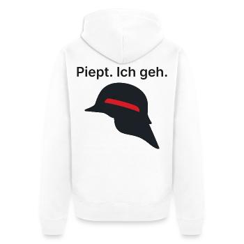 Piept. Ich geh. - Feuerwehr Geschenk Melder - Unisex Premium Bio Zip Hoodie - Weiß - Hinten - Thijin (182cm)