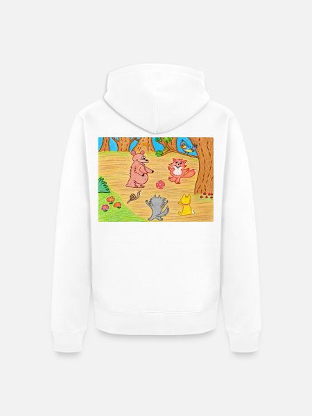 Verspieltes Waldfreunde-Ballspiel - Unisex Premium Bio Zip Hoodie - Weiß