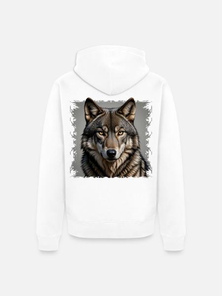 Wolfsblick Grautönen Portrait - Unisex Premium Bio Zip Hoodie - Weiß