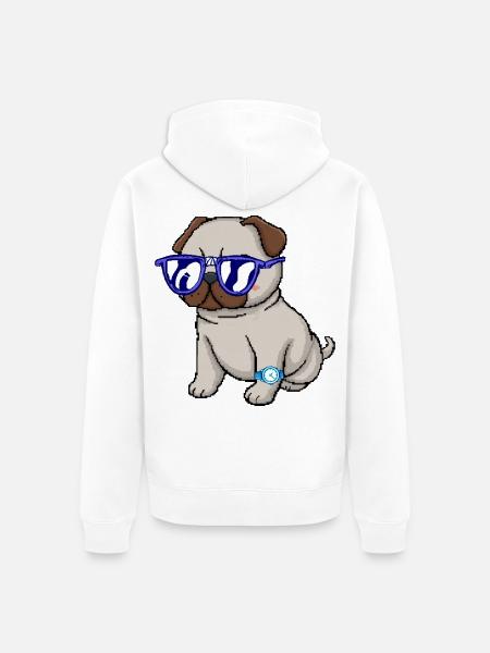 Mops mit blauer Brille - Unisex Premium Bio Zip Hoodie - Weiß