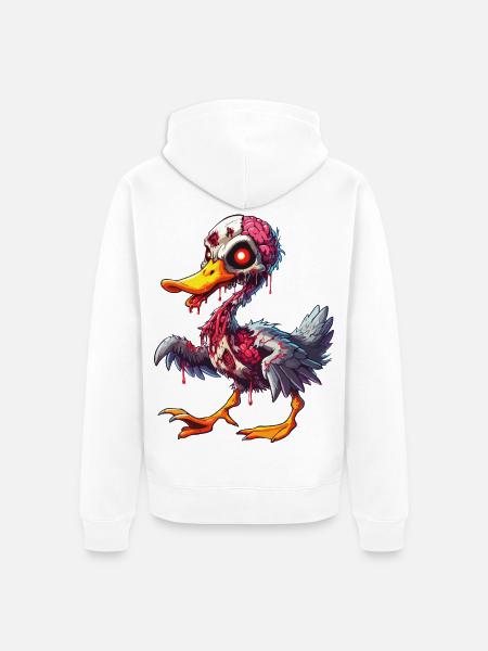 Zombie Ente Gehirn - Unisex Premium Bio Zip Hoodie - Weiß