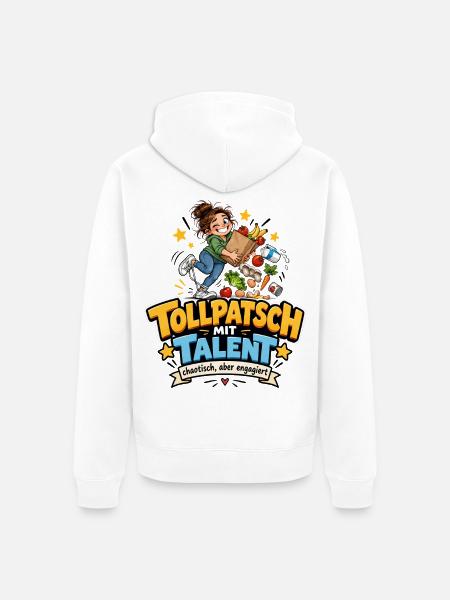 Tollpatsch mit Talent – Gemüseheldin - Unisex Premium Bio Zip Hoodie - Weiß
