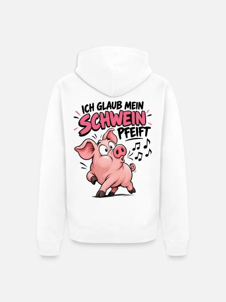 Schwein Pfeift Cartoon Musikhumor - Unisex Premium Bio Zip Hoodie - Weiß
