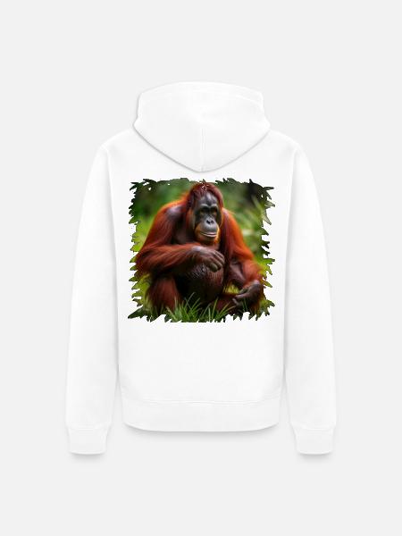 Orangutan im Grünen Fokus - Unisex Premium Bio Zip Hoodie - Weiß