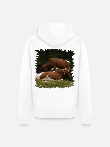 Pinzgauer Rindvieh auf der Weide - Unisex Premium Bio Zip Hoodie - Weiß