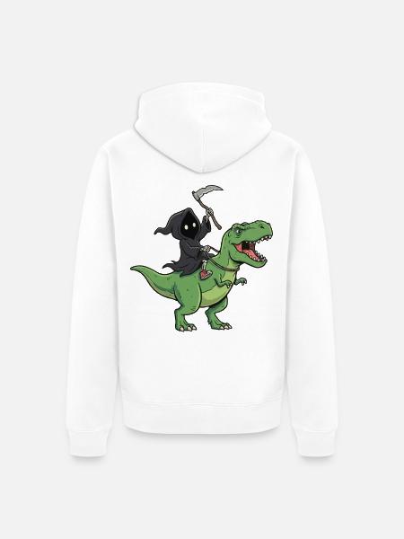 Sensenmann auf T-Rex - Unisex Premium Bio Zip Hoodie - Weiß
