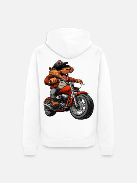 Biber Motorrad - Unisex Premium Bio Zip Hoodie - Weiß