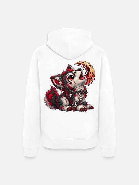 Gothic Werwolf – Dunkler Wolf mit Blutmond - Unisex Premium Bio Zip Hoodie - Weiß