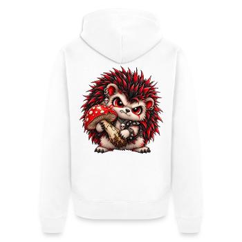 Gothic Punk Igel mit Pilz – Süßer Grusel - Unisex Premium Bio Zip Hoodie - Weiß - Hinten - Thijin (182cm)