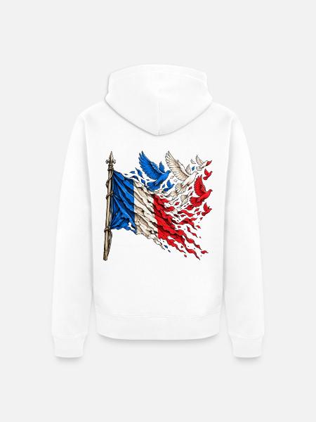 Frankreich Flagge Freiheit & Frieden – Tauben - Unisex Premium Bio Zip Hoodie - Weiß