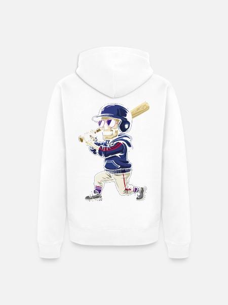 Skelett-Baseballspieler-Cartoon-Stil - Unisex Premium Bio Zip Hoodie - Weiß