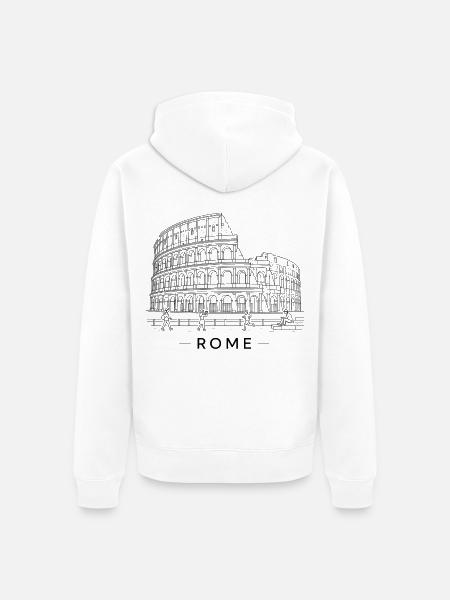Linienkunst des Romer Kolosseums - Unisex Premium Bio Zip Hoodie - Weiß