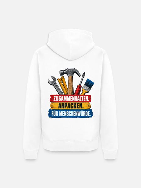 Handwerker gegen Ausgrenzung Statement Outfit - Unisex Premium Bio Zip Hoodie - Weiß