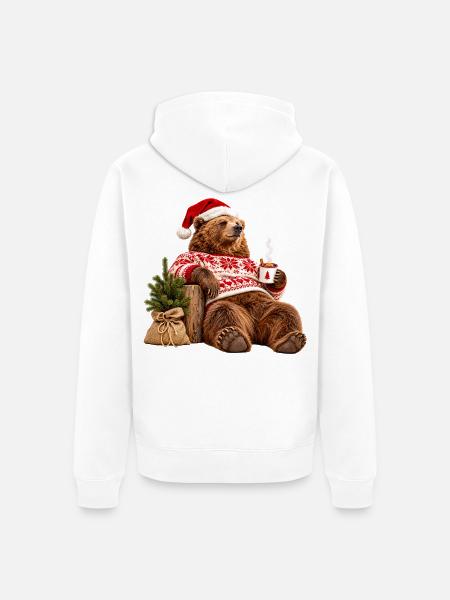 Gemütlicher Weihnachtsbär im Pulloverdesign - Unisex Premium Bio Zip Hoodie - Weiß