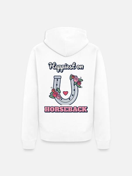 Am glücklichsten zu Pferd - Unisex Premium Bio Zip Hoodie - Weiß