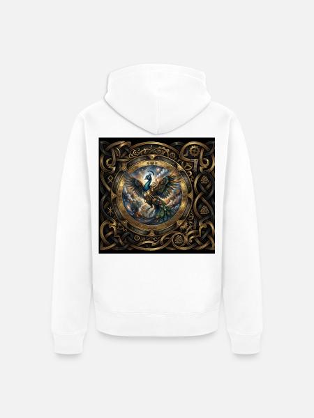 Mechanischer Phönix im Zahnradrahmen - Unisex Premium Bio Zip Hoodie - Weiß