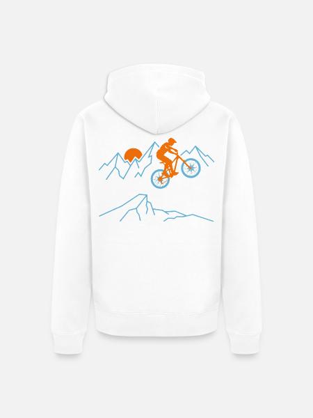 Mountainbike-Sprung Sunset Extreme Cycling Tee - Unisex Premium Bio Zip Hoodie - Weiß